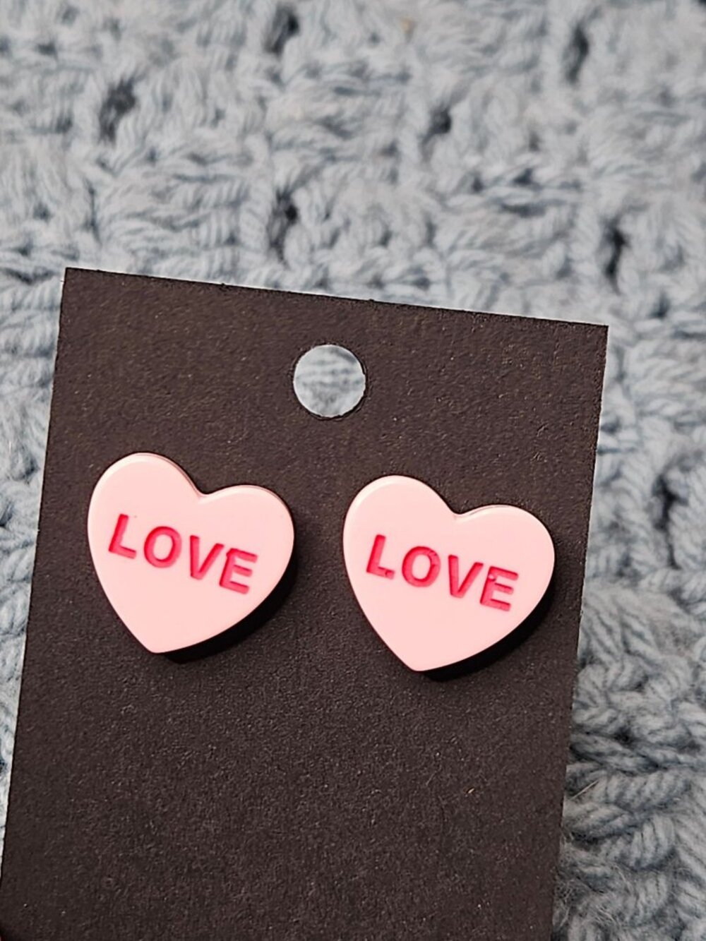 Plastic Love Heart Stud Earrings 0.75 inch